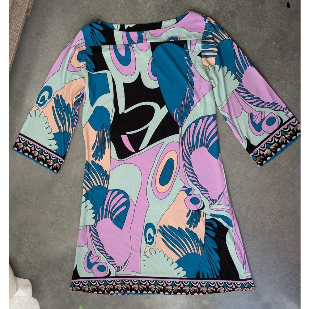 MT Collection Retro 60s Geometric Shift Dress Size Large Art Abstract Mod Boho